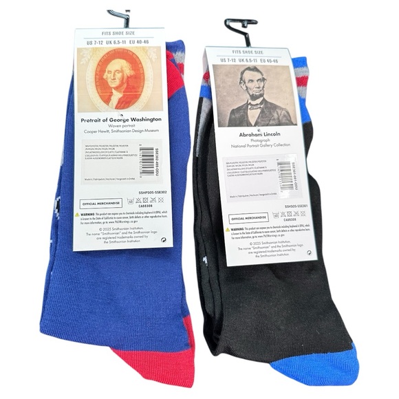 Smithsonian Crew Socks Set – Patriotic Historical Portrait Graphics – NWT - Picture 2 of 2
